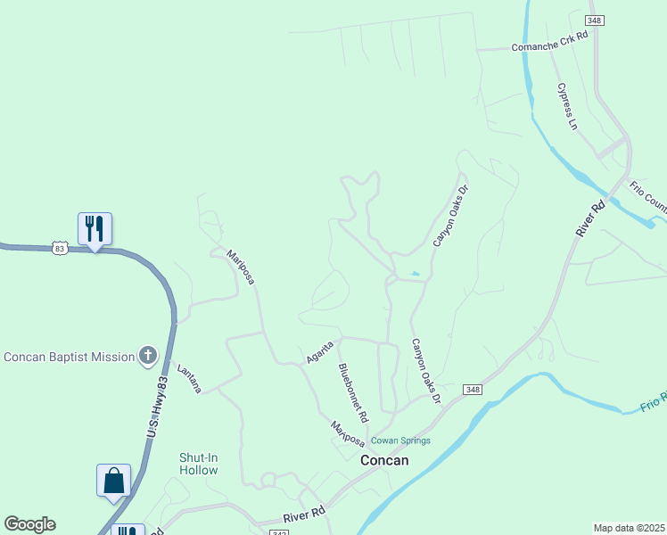 map of restaurants, bars, coffee shops, grocery stores, and more near 644 Bluebonnet Road in Concan