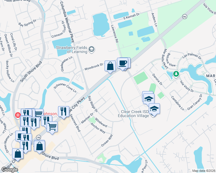 map of restaurants, bars, coffee shops, grocery stores, and more near 3216 Wavecrest Street in League City