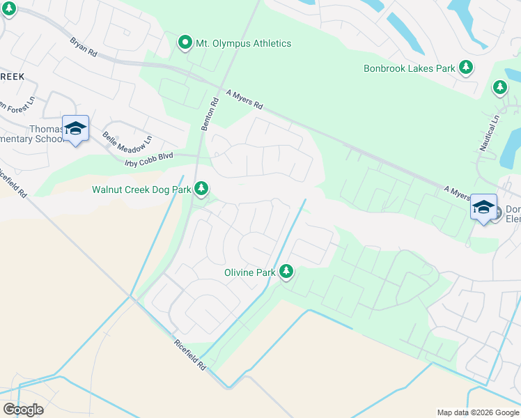 map of restaurants, bars, coffee shops, grocery stores, and more near 2218 Ginger Trail Lane in Rosenberg