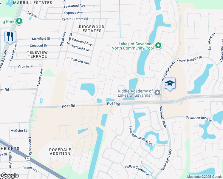 map of restaurants, bars, coffee shops, grocery stores, and more near 5131 Victory Shores Lane in Rosharon