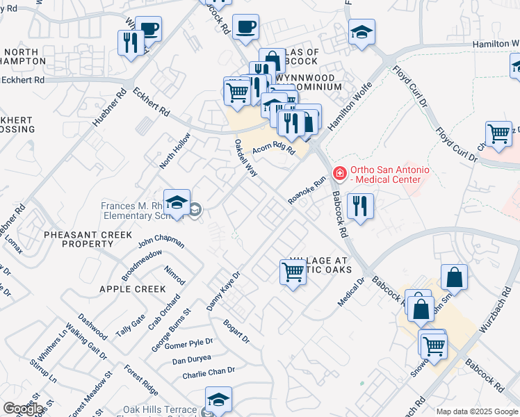 map of restaurants, bars, coffee shops, grocery stores, and more near 7930 Galaway Bay in San Antonio
