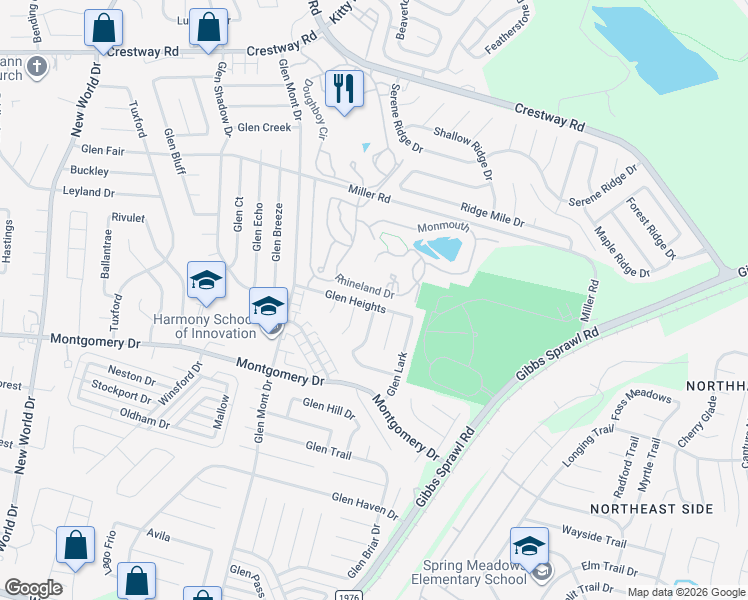 map of restaurants, bars, coffee shops, grocery stores, and more near 7227 Glen Heights in San Antonio