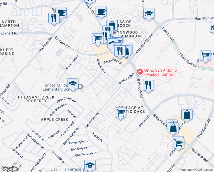 map of restaurants, bars, coffee shops, grocery stores, and more near 7930 Galaway Bay in San Antonio