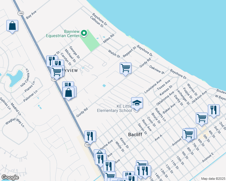 map of restaurants, bars, coffee shops, grocery stores, and more near 3701 Chanterway Street in Bacliff