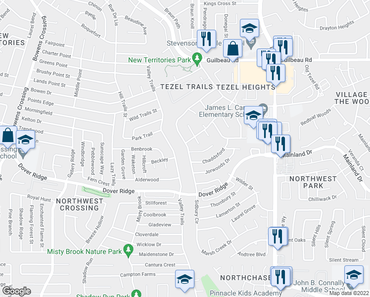 map of restaurants, bars, coffee shops, grocery stores, and more near 7517 Sidbury Circle in San Antonio