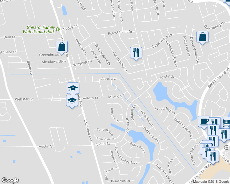 map of restaurants, bars, coffee shops, grocery stores, and more near 2868 Torano Circle in League City