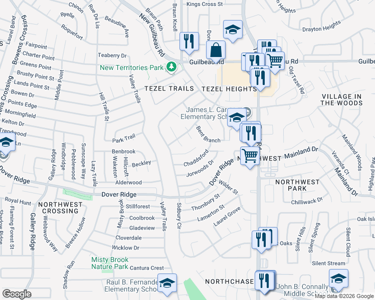map of restaurants, bars, coffee shops, grocery stores, and more near 9215 Linbrooke in San Antonio