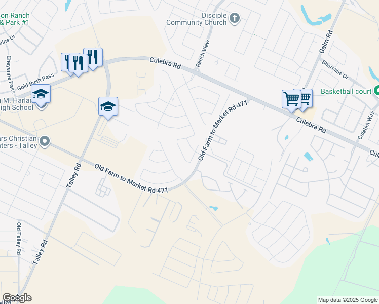 map of restaurants, bars, coffee shops, grocery stores, and more near 13808 Longrock in San Antonio