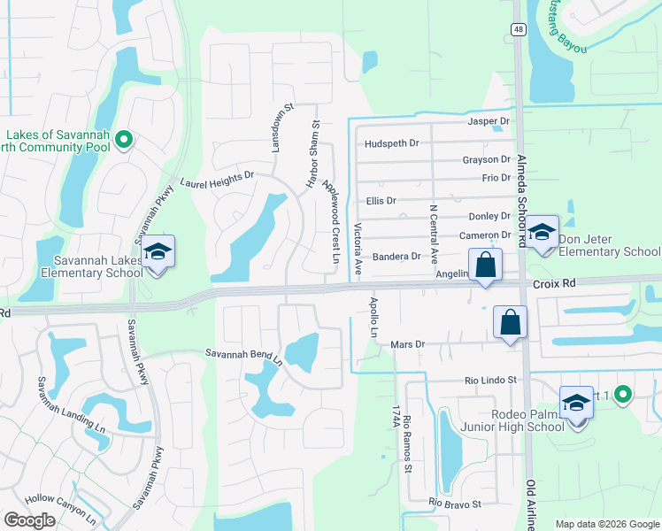 map of restaurants, bars, coffee shops, grocery stores, and more near 4938 Applewood Crest Lane in Rosharon