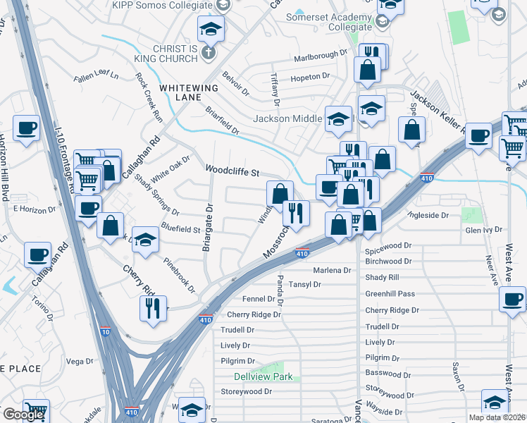 map of restaurants, bars, coffee shops, grocery stores, and more near 2902 Greenacres St in San Antonio