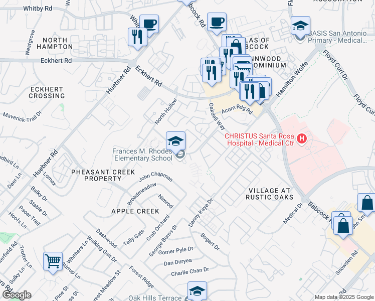 map of restaurants, bars, coffee shops, grocery stores, and more near 5735 North Knoll in San Antonio