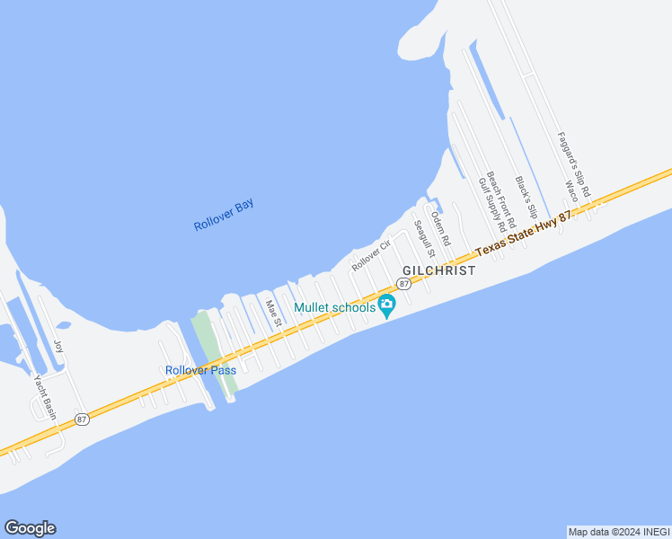 map of restaurants, bars, coffee shops, grocery stores, and more near 1027 Rollover Circle in Bolivar Peninsula