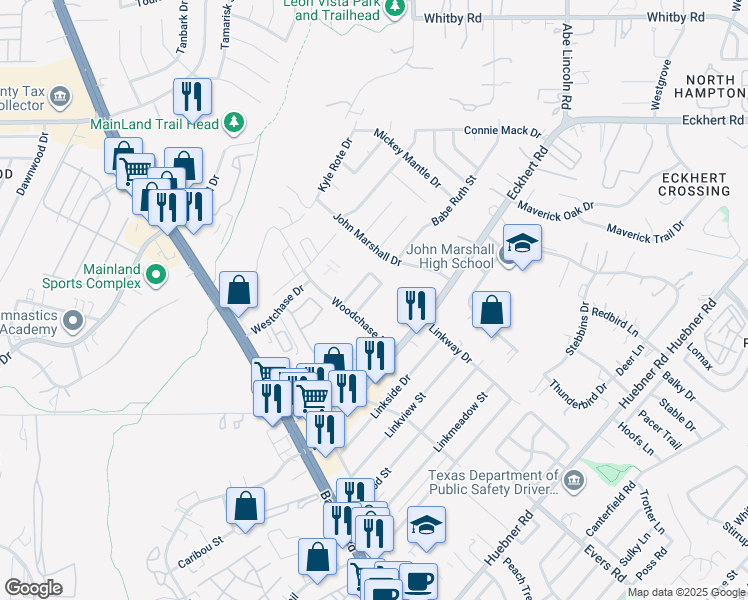 map of restaurants, bars, coffee shops, grocery stores, and more near 7822 Kingsbury Way in San Antonio