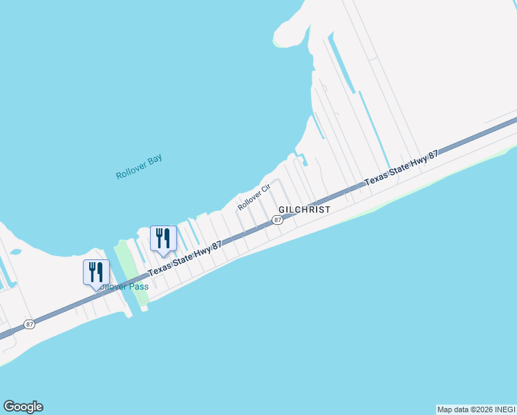 map of restaurants, bars, coffee shops, grocery stores, and more near 1020 Rollover Two in Bolivar Peninsula