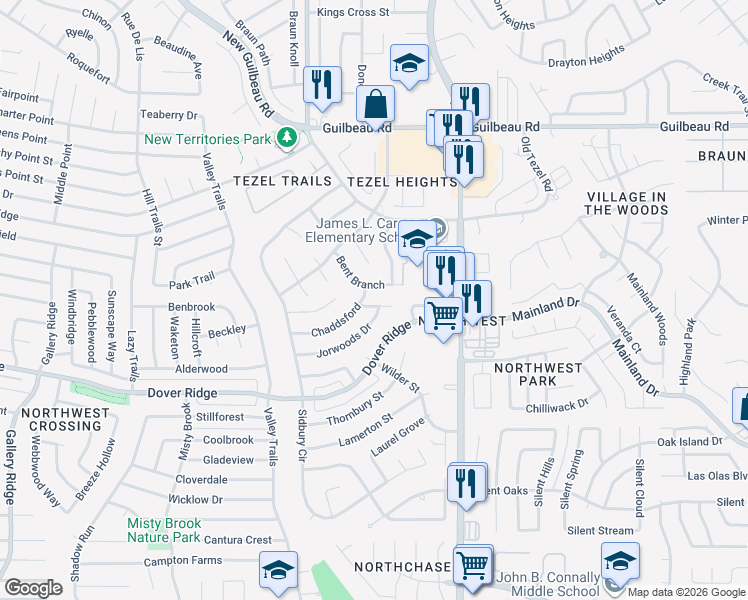 map of restaurants, bars, coffee shops, grocery stores, and more near 7510 Kleberg in San Antonio
