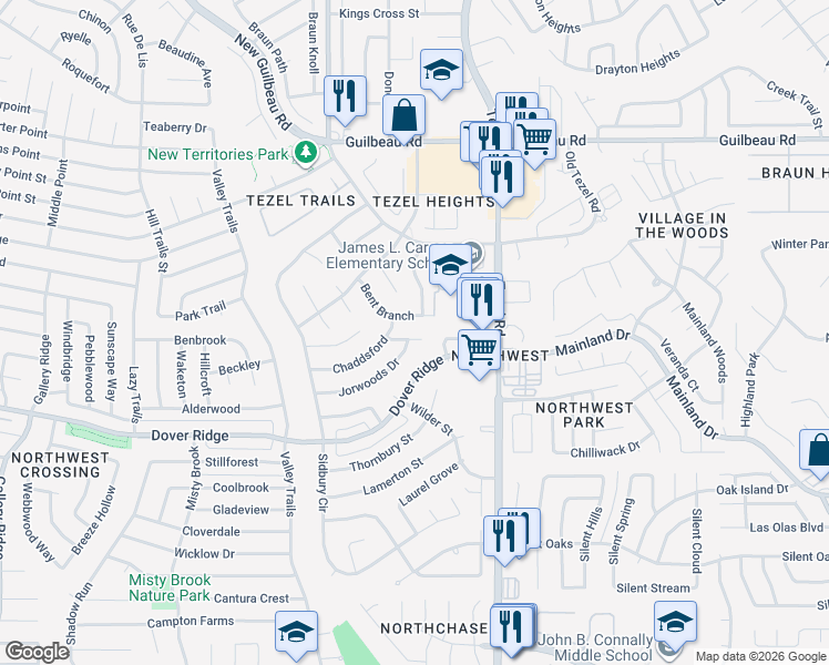 map of restaurants, bars, coffee shops, grocery stores, and more near 7510 Kleberg in San Antonio