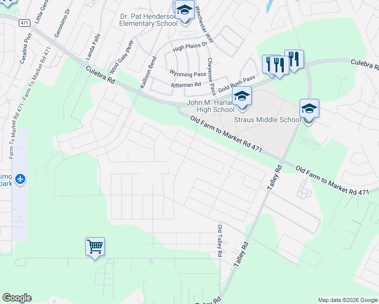 map of restaurants, bars, coffee shops, grocery stores, and more near 14476 Gecko Landing in San Antonio