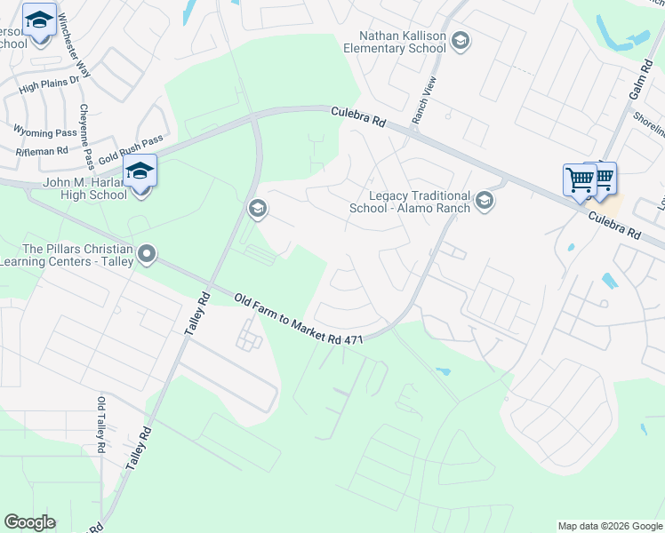 map of restaurants, bars, coffee shops, grocery stores, and more near 13906 Ashgrove in San Antonio