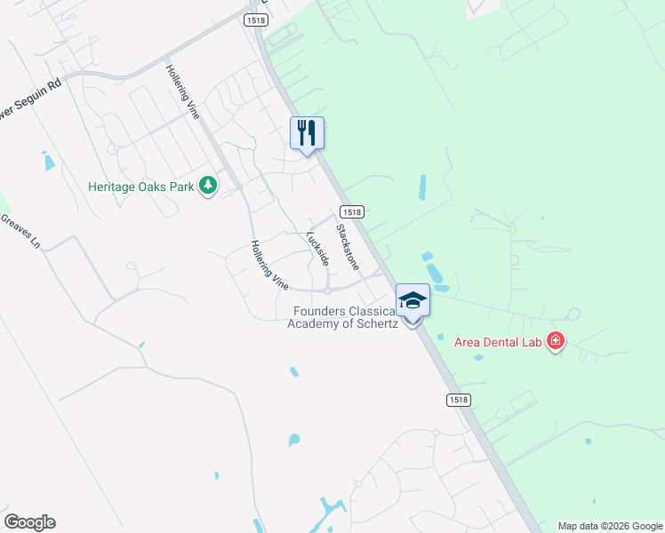 map of restaurants, bars, coffee shops, grocery stores, and more near 12203 Hopeseed in Schertz