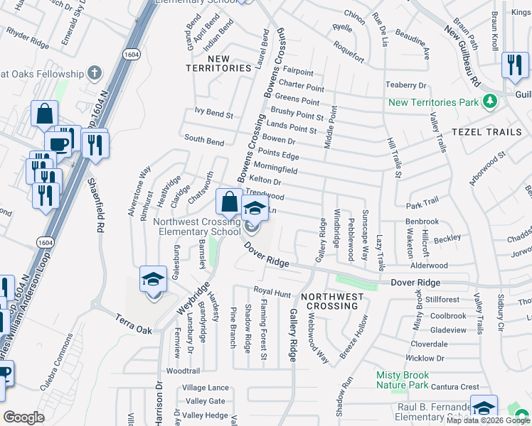 map of restaurants, bars, coffee shops, grocery stores, and more near 9918 Ardash Lane in San Antonio