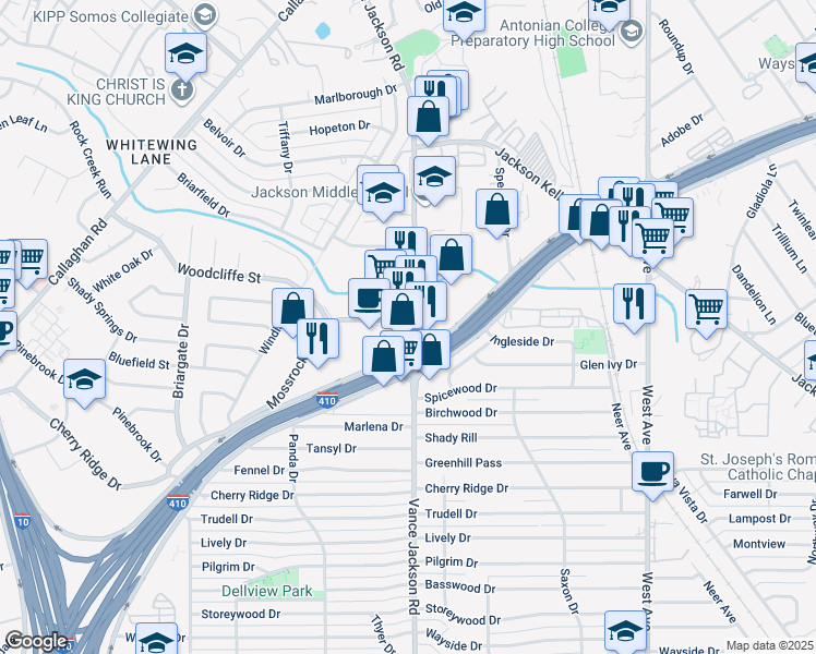 map of restaurants, bars, coffee shops, grocery stores, and more near in San Antonio