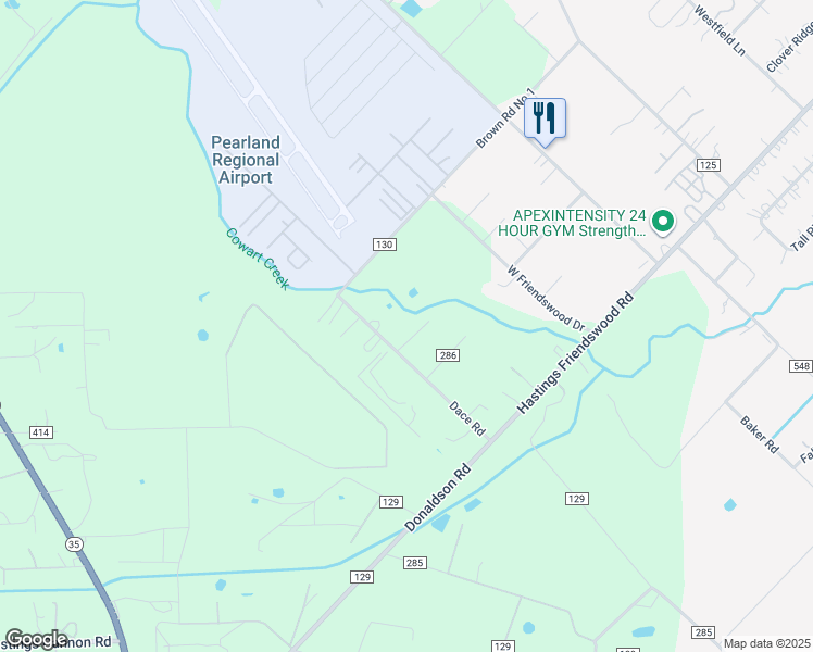 map of restaurants, bars, coffee shops, grocery stores, and more near 18203 Dace Road in Alvin