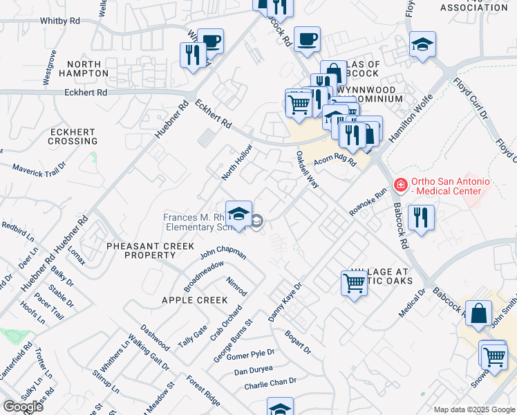 map of restaurants, bars, coffee shops, grocery stores, and more near 5711 North Hollow in San Antonio