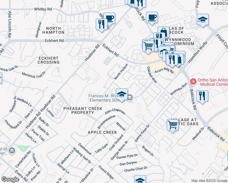 map of restaurants, bars, coffee shops, grocery stores, and more near 5756 North Knoll in San Antonio
