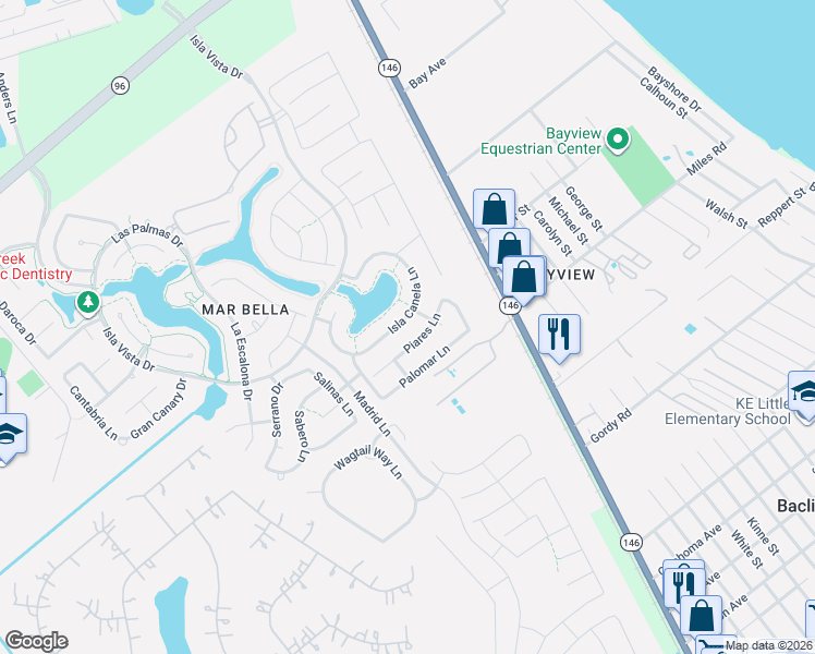 map of restaurants, bars, coffee shops, grocery stores, and more near 4814 Isla Canela Lane in League City