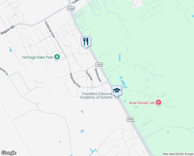 map of restaurants, bars, coffee shops, grocery stores, and more near 12203 Hopeseed in Schertz