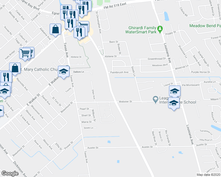 map of restaurants, bars, coffee shops, grocery stores, and more near 1007 South Egret Bay Boulevard in League City