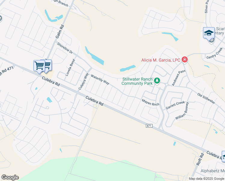 map of restaurants, bars, coffee shops, grocery stores, and more near 7838 Creekshore Cove in San Antonio