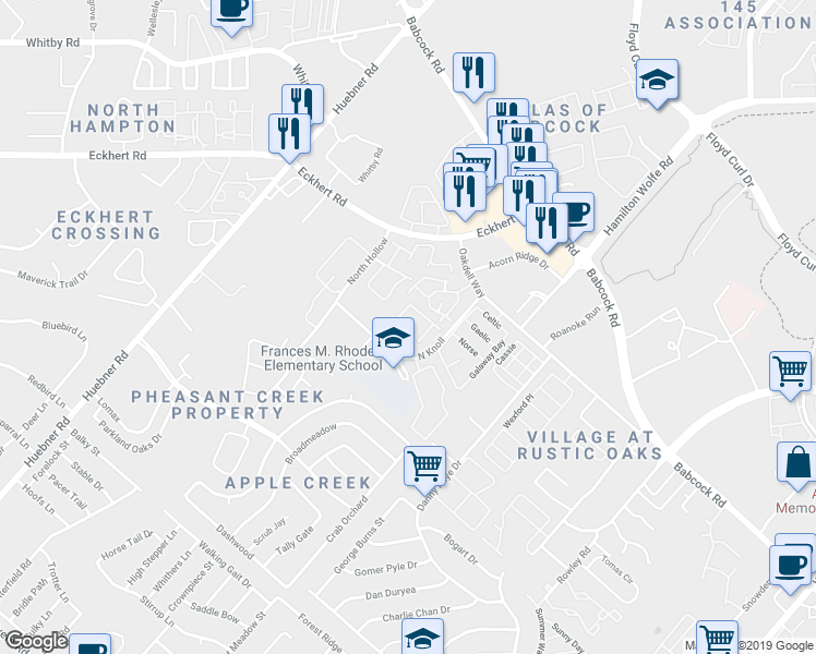 map of restaurants, bars, coffee shops, grocery stores, and more near 8000 Oakdell Way in San Antonio