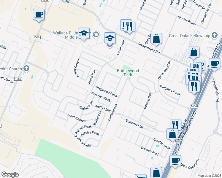 map of restaurants, bars, coffee shops, grocery stores, and more near 11035 Talon Run in San Antonio