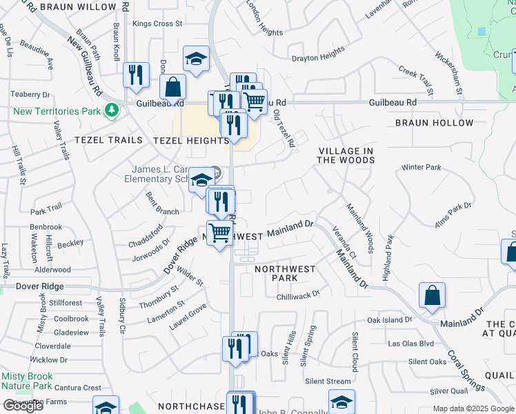 map of restaurants, bars, coffee shops, grocery stores, and more near 9006 Oak Meadow Terrace in San Antonio