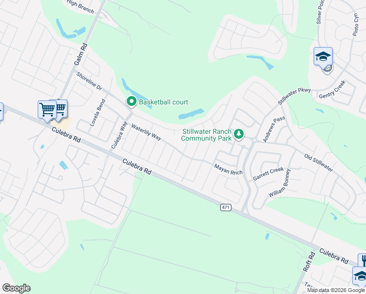 map of restaurants, bars, coffee shops, grocery stores, and more near 12714 Clearwater Cove in San Antonio