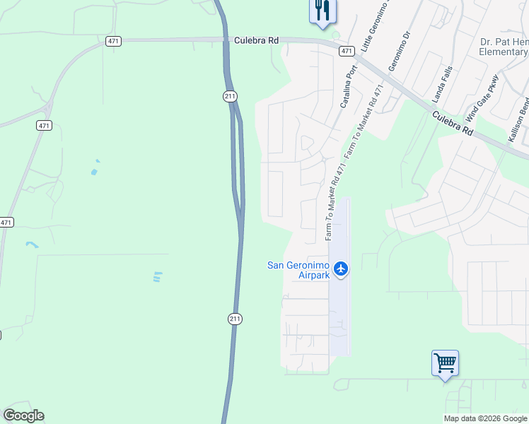 map of restaurants, bars, coffee shops, grocery stores, and more near 7923 Broussard in San Antonio