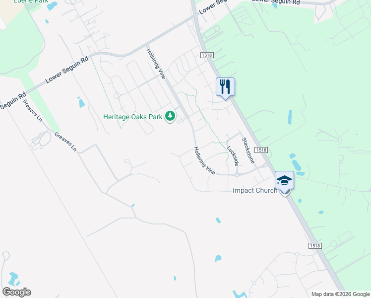 map of restaurants, bars, coffee shops, grocery stores, and more near 11851 Hollering Pass in Schertz