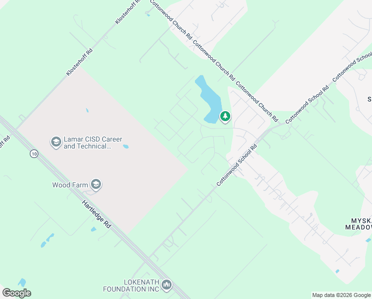 map of restaurants, bars, coffee shops, grocery stores, and more near 3366 Cottonwood School Road in Rosenberg