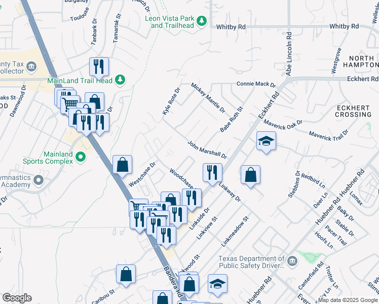 map of restaurants, bars, coffee shops, grocery stores, and more near 7820 Woodchase in San Antonio