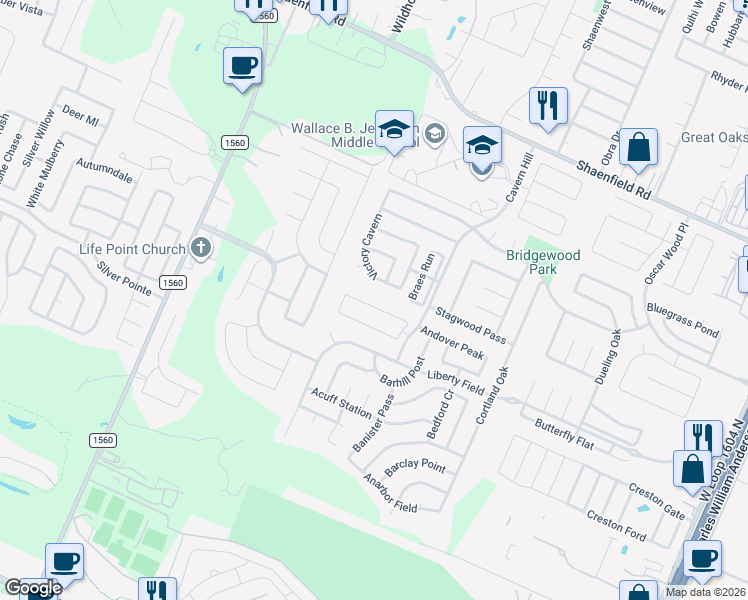 map of restaurants, bars, coffee shops, grocery stores, and more near 11311 Oro Canyon in San Antonio