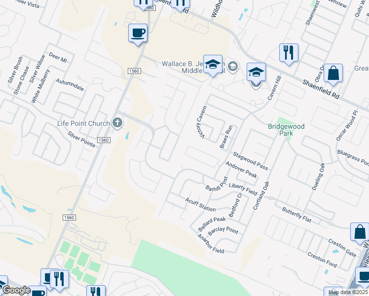 map of restaurants, bars, coffee shops, grocery stores, and more near 7919 Colonia in San Antonio