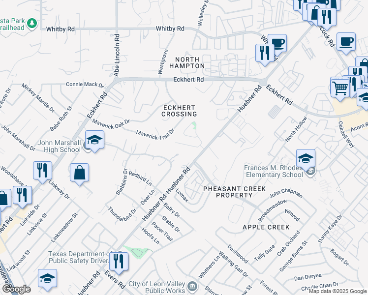 map of restaurants, bars, coffee shops, grocery stores, and more near 6242 Cypress Circle in San Antonio