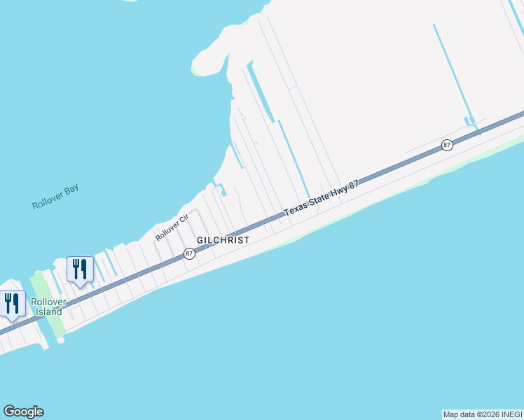 map of restaurants, bars, coffee shops, grocery stores, and more near 2255 State Highway 87 in Bolivar Peninsula