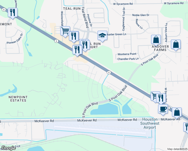 map of restaurants, bars, coffee shops, grocery stores, and more near 13050 Highway 6 in Arcola