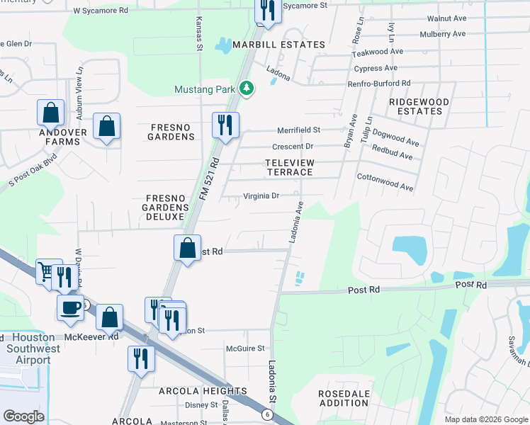 map of restaurants, bars, coffee shops, grocery stores, and more near 4658 Teague in Rosharon
