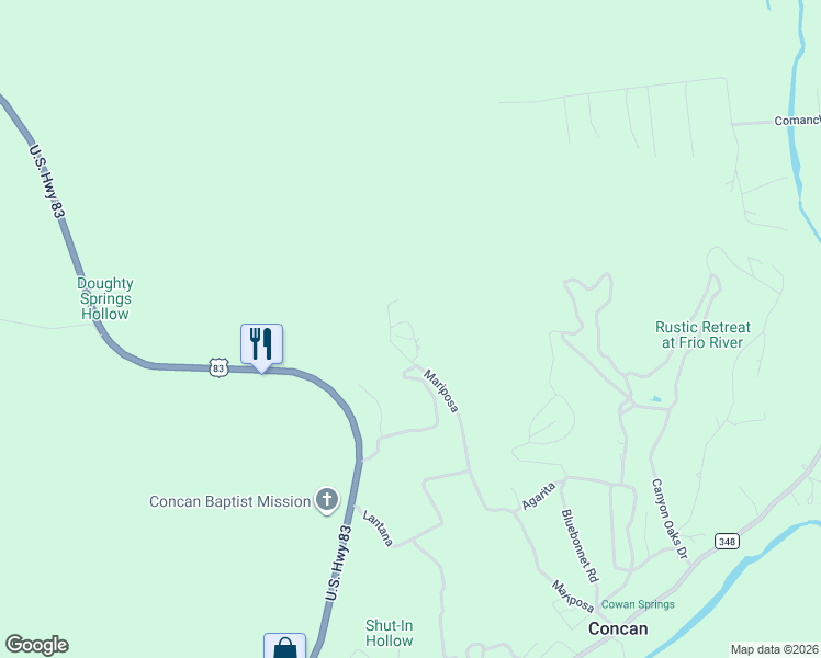map of restaurants, bars, coffee shops, grocery stores, and more near 856 Mariposa in Concan