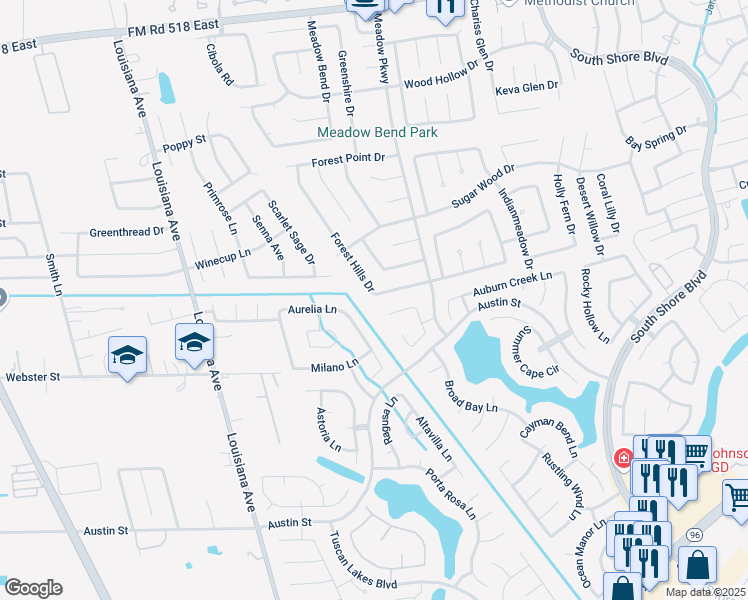 map of restaurants, bars, coffee shops, grocery stores, and more near 2801 Forest Hills Drive in League City