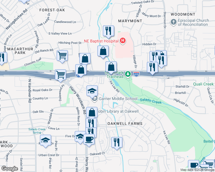 map of restaurants, bars, coffee shops, grocery stores, and more near 1946 Northeast Interstate 410 Loop in San Antonio