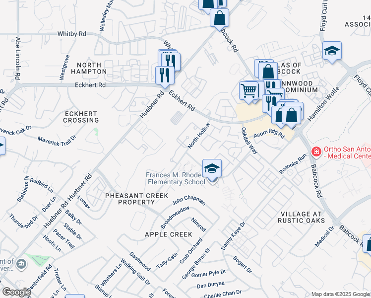 map of restaurants, bars, coffee shops, grocery stores, and more near 5757 North Hollow in San Antonio